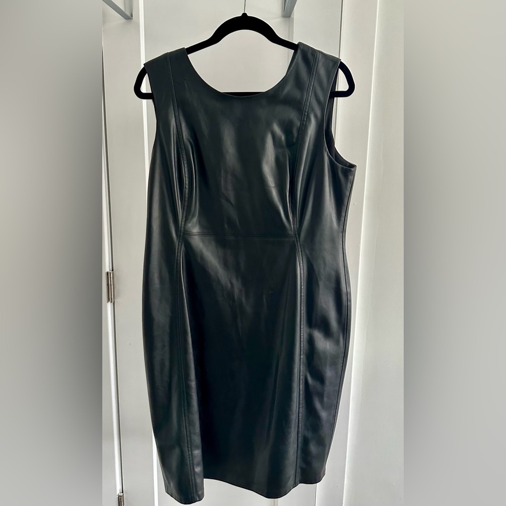 Calvin Klein Faux Leather Black Sheath Dress